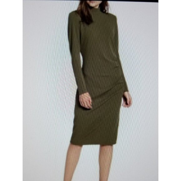 CHELSEA 28 Black Long Sleeves Mock Neck Ruched Bodycon Midi Dress Womens Sz (S) - Picture 1 of 11